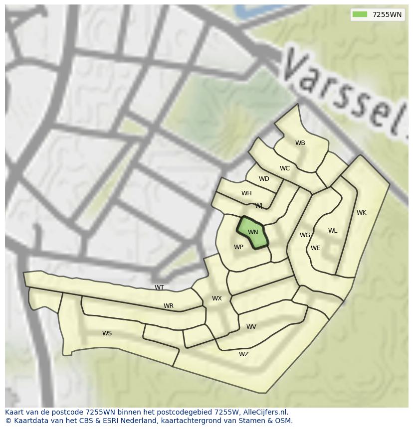Afbeelding van het postcodegebied 7255 WN op de kaart.