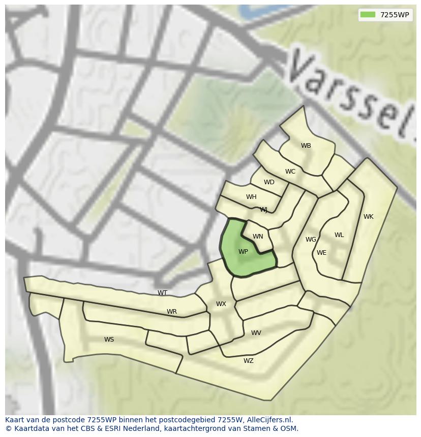 Afbeelding van het postcodegebied 7255 WP op de kaart.
