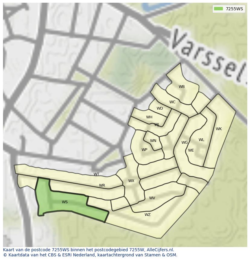 Afbeelding van het postcodegebied 7255 WS op de kaart.