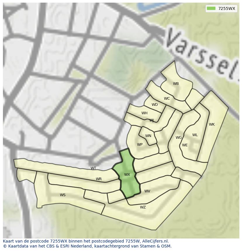 Afbeelding van het postcodegebied 7255 WX op de kaart.