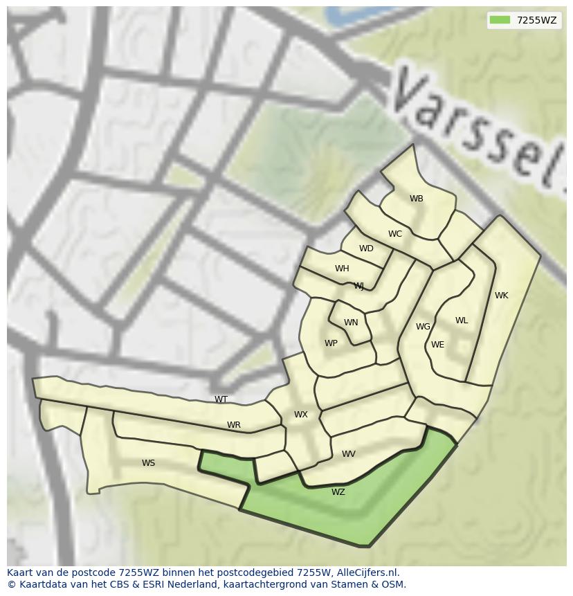 Afbeelding van het postcodegebied 7255 WZ op de kaart.