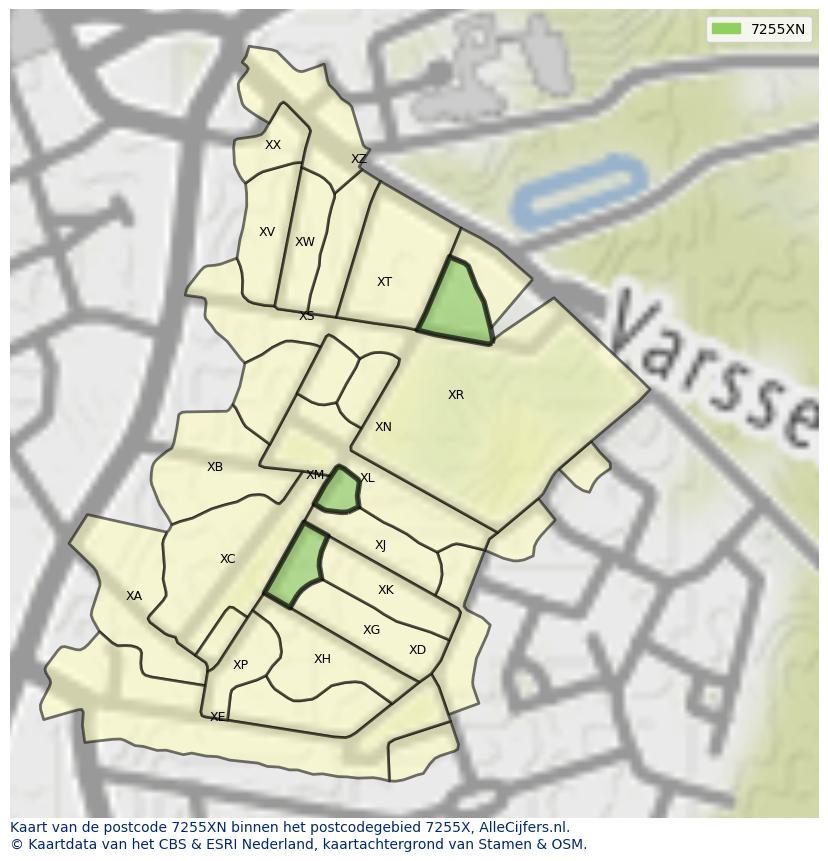 Afbeelding van het postcodegebied 7255 XN op de kaart.