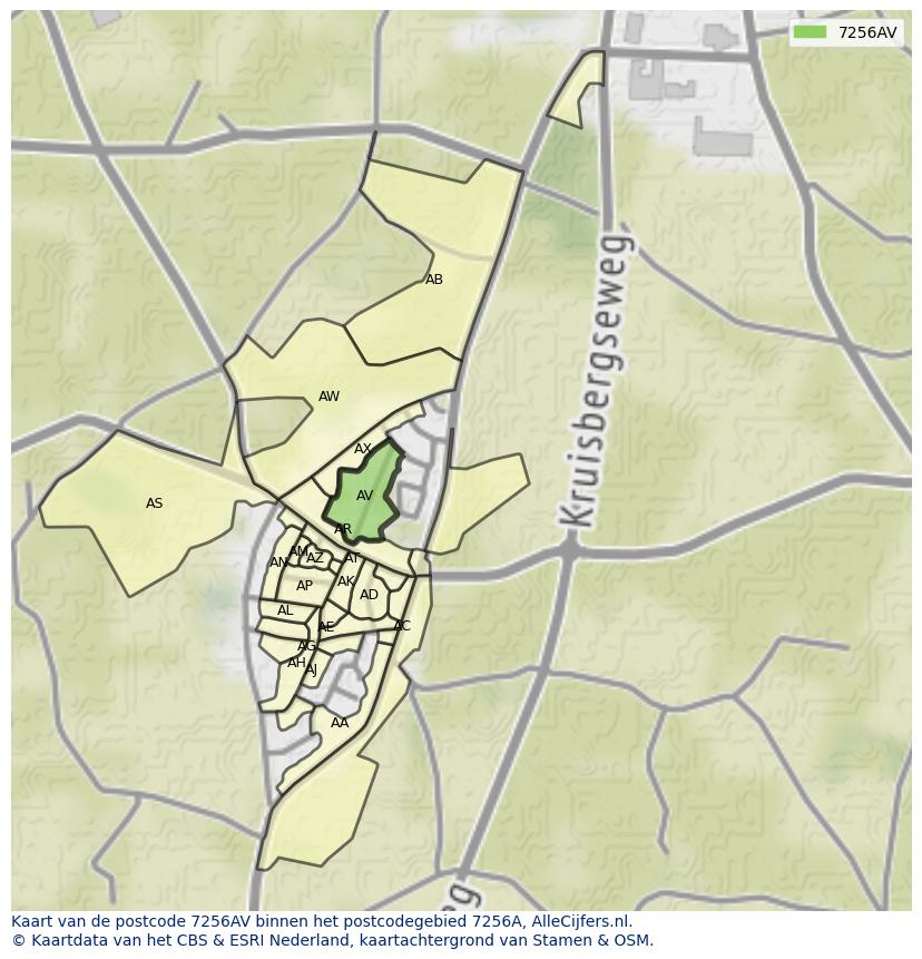 Afbeelding van het postcodegebied 7256 AV op de kaart.