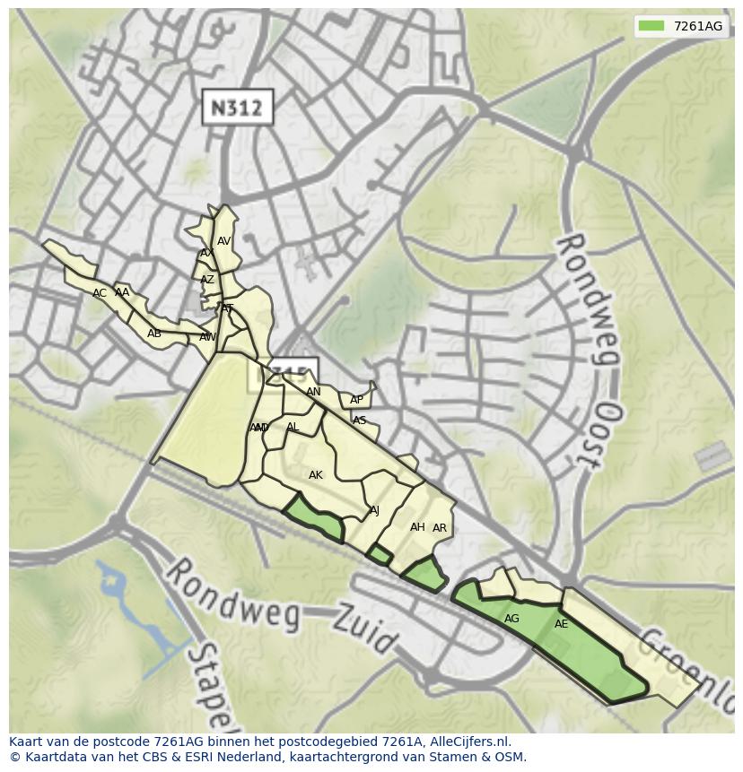 Afbeelding van het postcodegebied 7261 AG op de kaart.