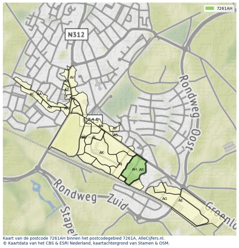 Afbeelding van het postcodegebied 7261 AH op de kaart.