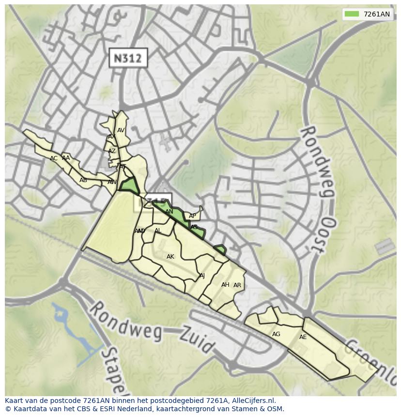 Afbeelding van het postcodegebied 7261 AN op de kaart.