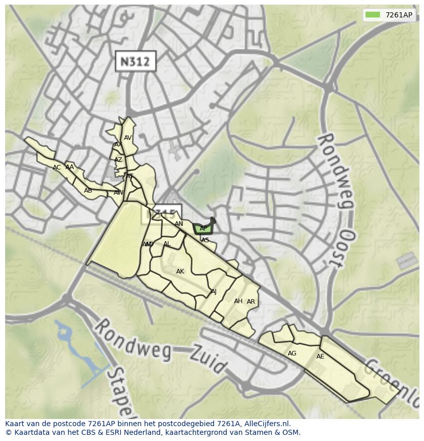 Afbeelding van het postcodegebied 7261 AP op de kaart.