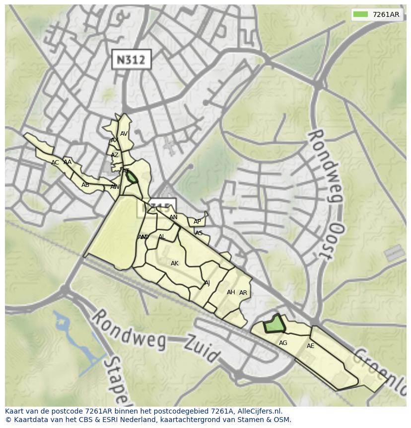 Afbeelding van het postcodegebied 7261 AR op de kaart.