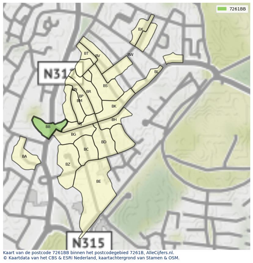 Afbeelding van het postcodegebied 7261 BB op de kaart.