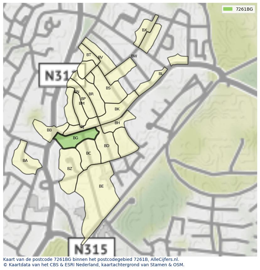 Afbeelding van het postcodegebied 7261 BG op de kaart.