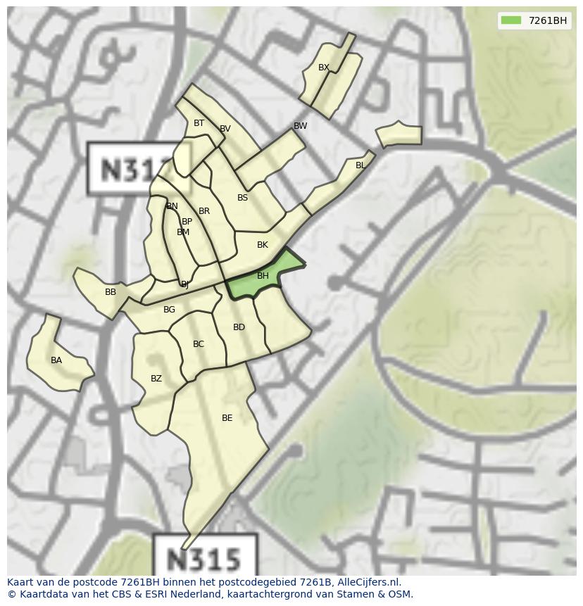 Afbeelding van het postcodegebied 7261 BH op de kaart.