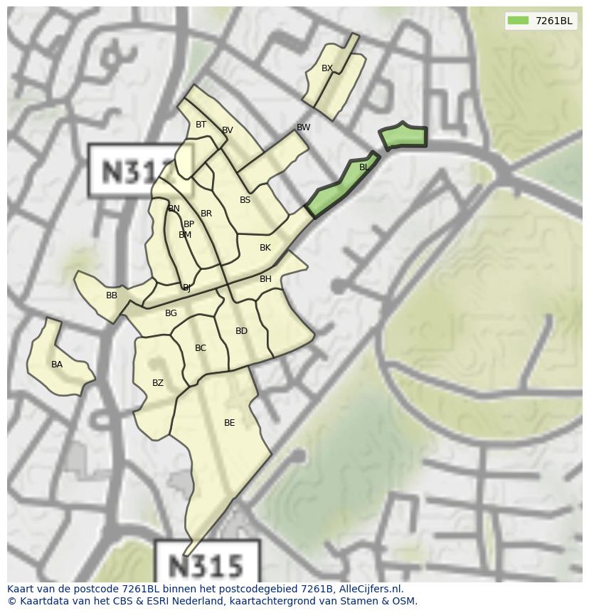 Afbeelding van het postcodegebied 7261 BL op de kaart.