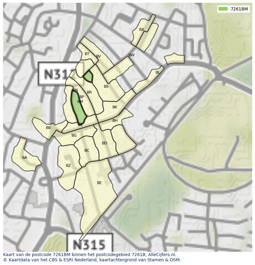 Afbeelding van het postcodegebied 7261 BM op de kaart.