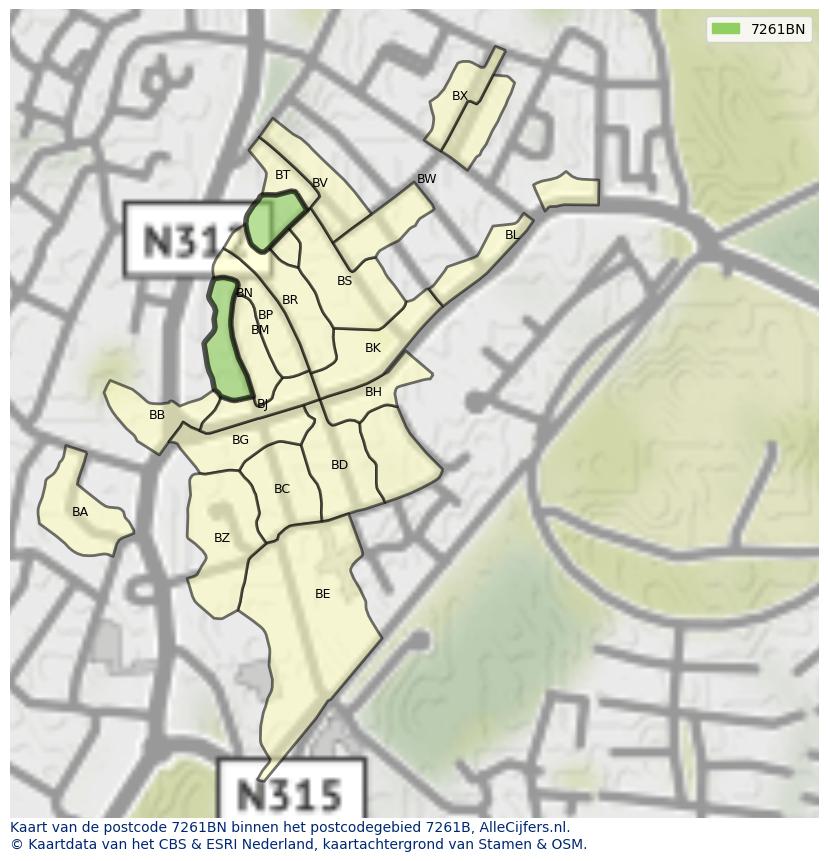 Afbeelding van het postcodegebied 7261 BN op de kaart.