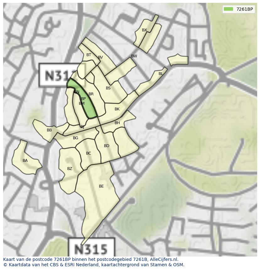 Afbeelding van het postcodegebied 7261 BP op de kaart.