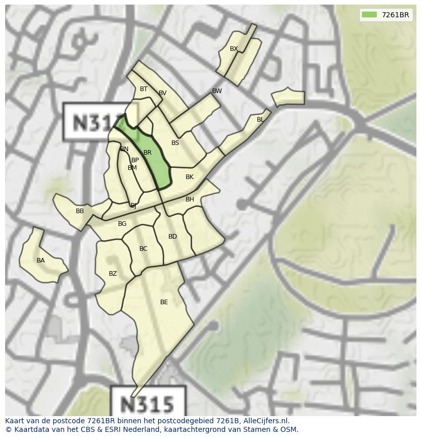 Afbeelding van het postcodegebied 7261 BR op de kaart.