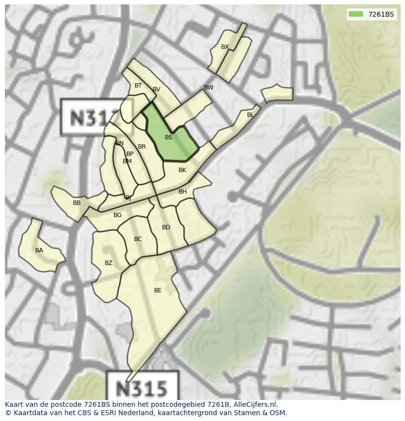 Afbeelding van het postcodegebied 7261 BS op de kaart.