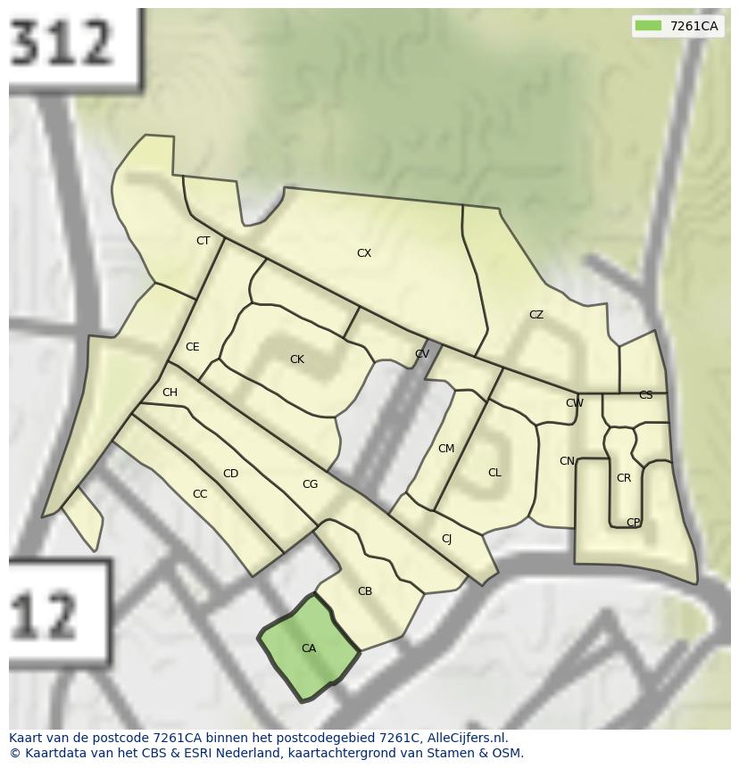 Afbeelding van het postcodegebied 7261 CA op de kaart.