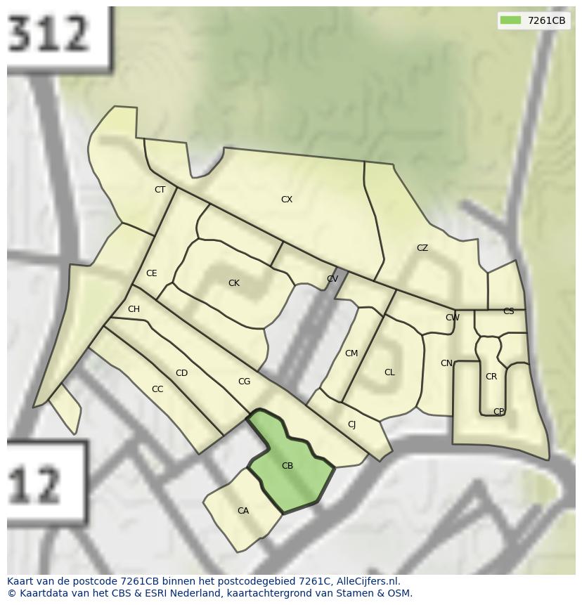 Afbeelding van het postcodegebied 7261 CB op de kaart.