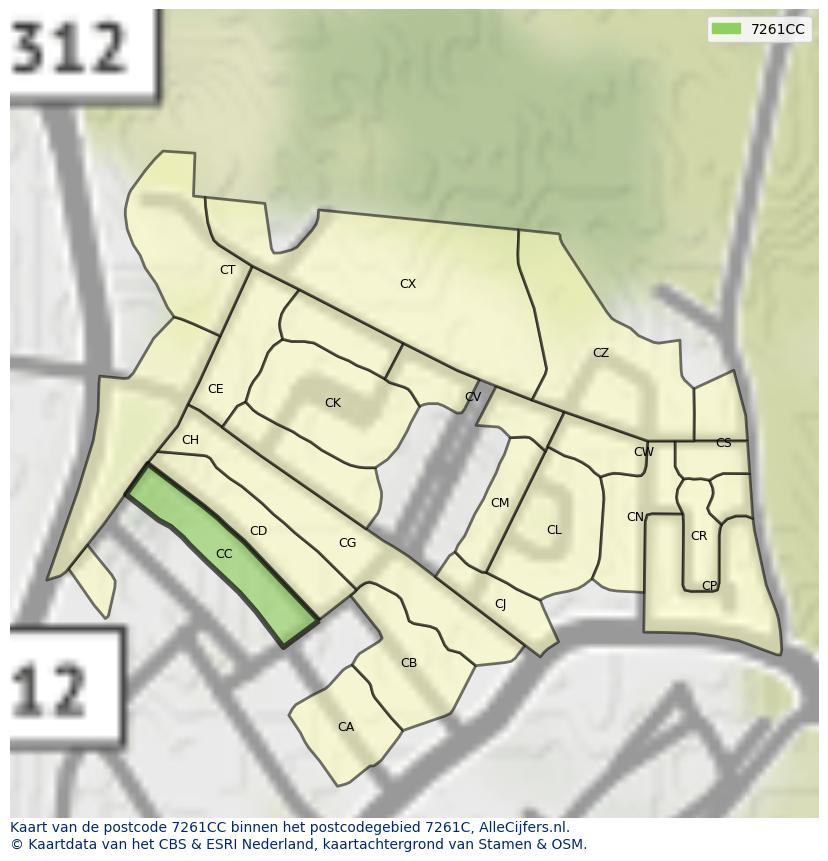 Afbeelding van het postcodegebied 7261 CC op de kaart.