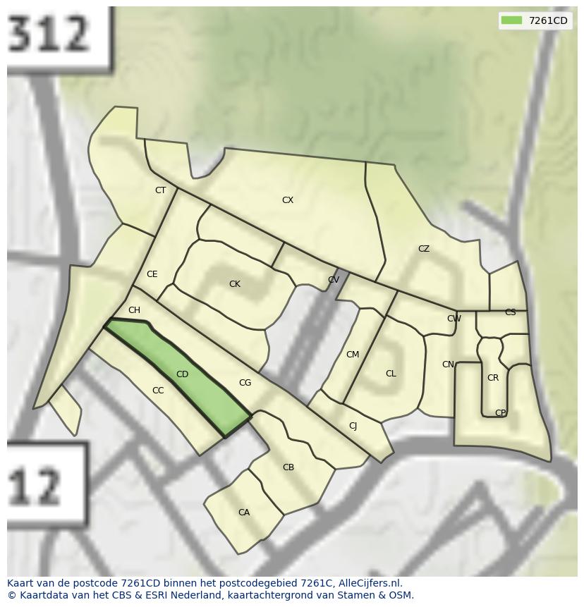 Afbeelding van het postcodegebied 7261 CD op de kaart.