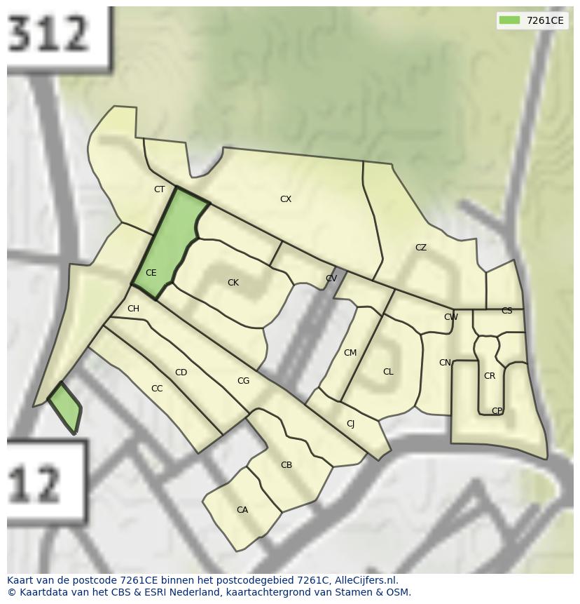 Afbeelding van het postcodegebied 7261 CE op de kaart.