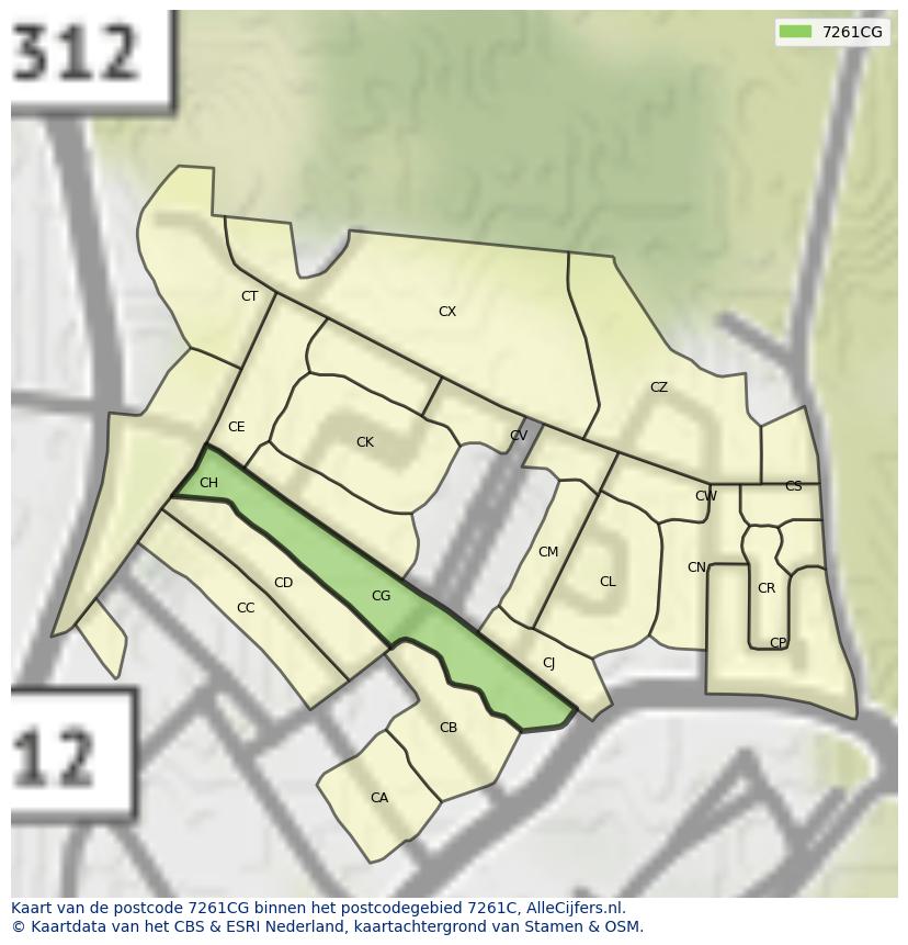Afbeelding van het postcodegebied 7261 CG op de kaart.