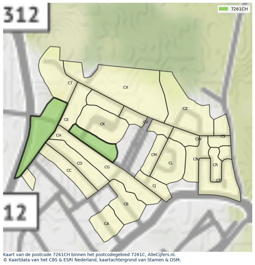 Afbeelding van het postcodegebied 7261 CH op de kaart.