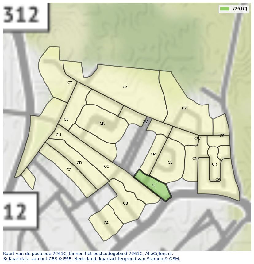 Afbeelding van het postcodegebied 7261 CJ op de kaart.