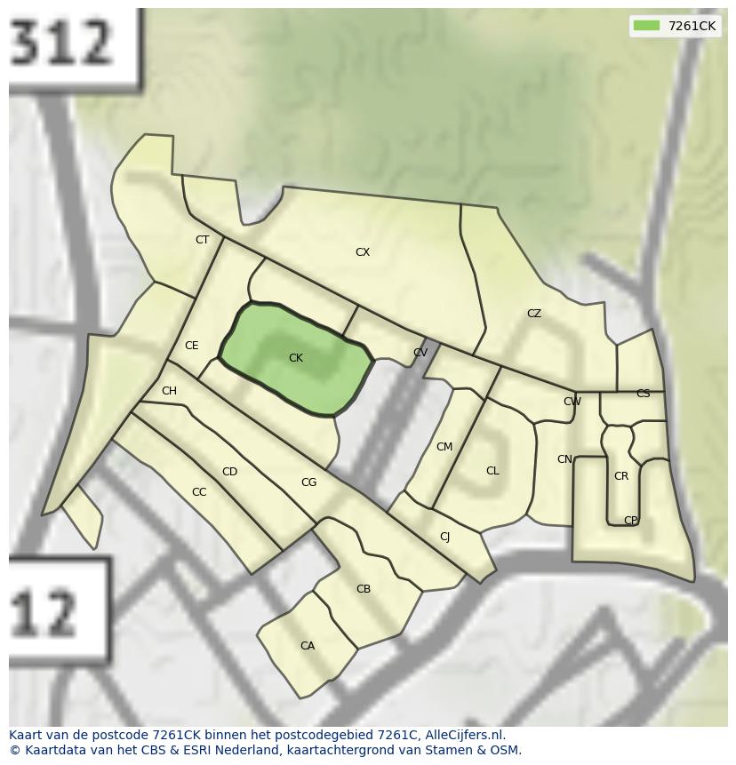 Afbeelding van het postcodegebied 7261 CK op de kaart.