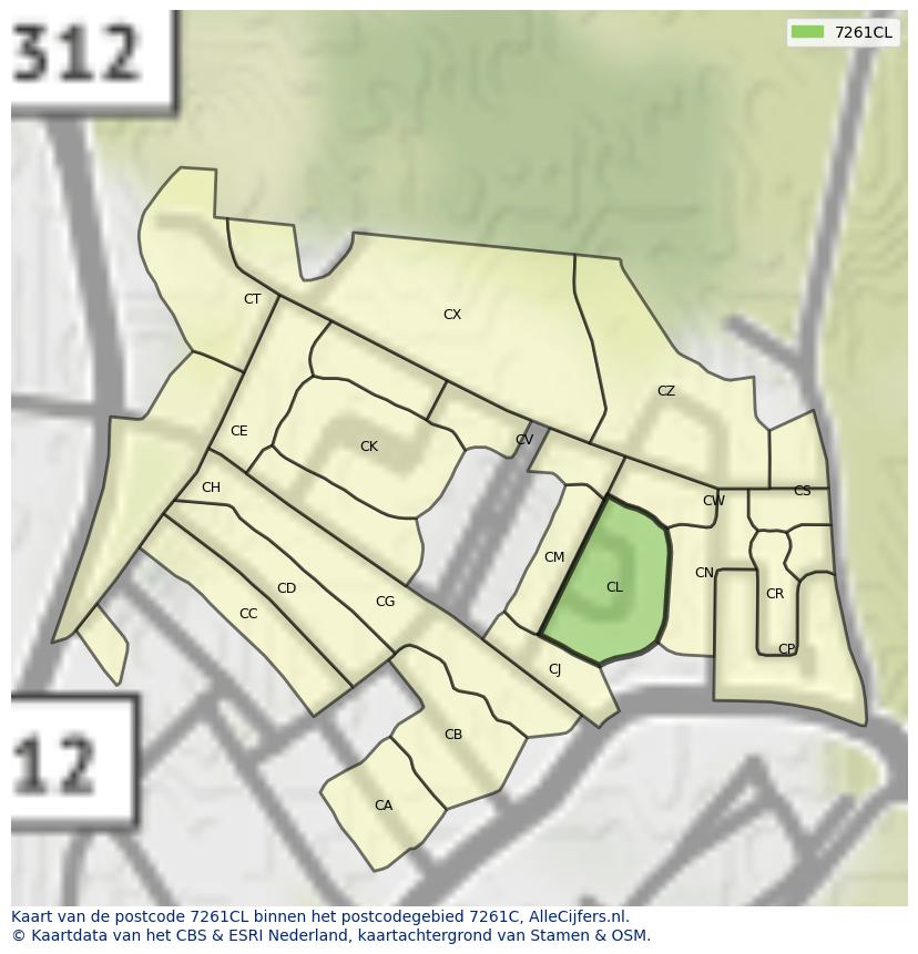 Afbeelding van het postcodegebied 7261 CL op de kaart.