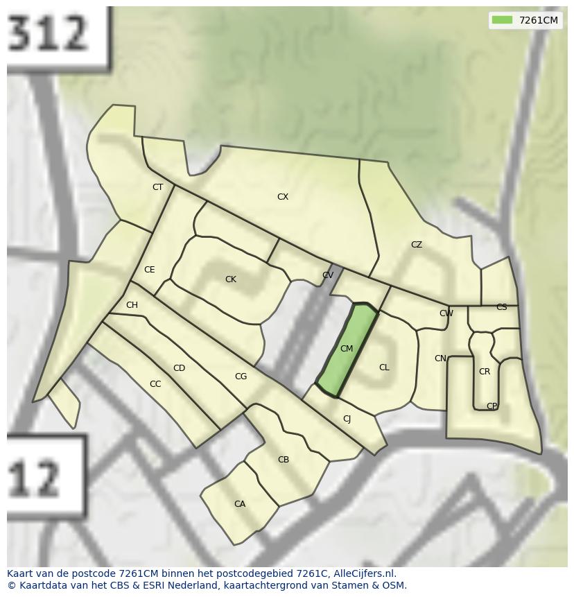Afbeelding van het postcodegebied 7261 CM op de kaart.
