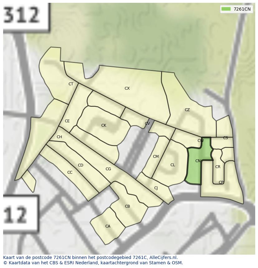 Afbeelding van het postcodegebied 7261 CN op de kaart.