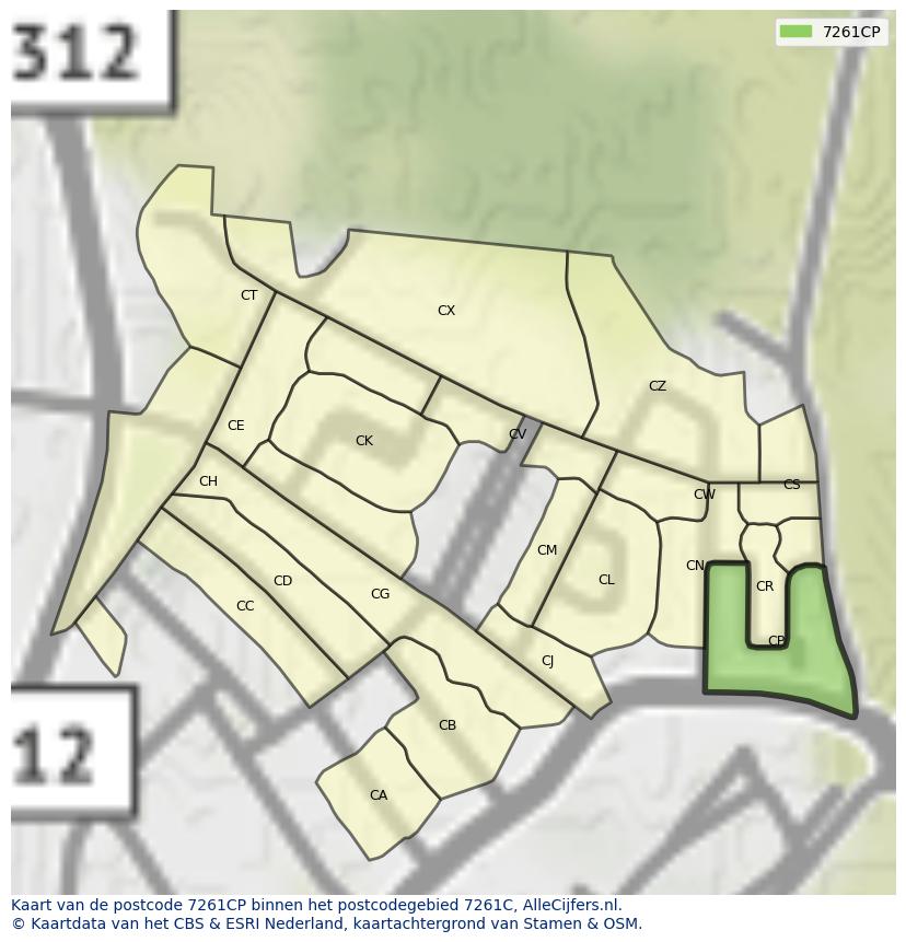 Afbeelding van het postcodegebied 7261 CP op de kaart.