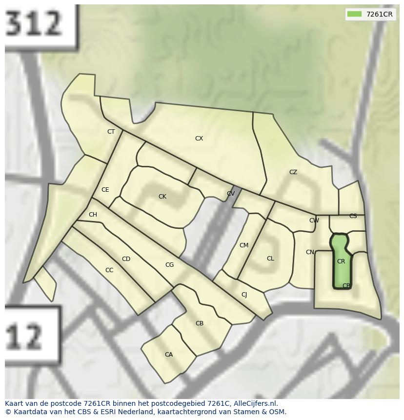 Afbeelding van het postcodegebied 7261 CR op de kaart.