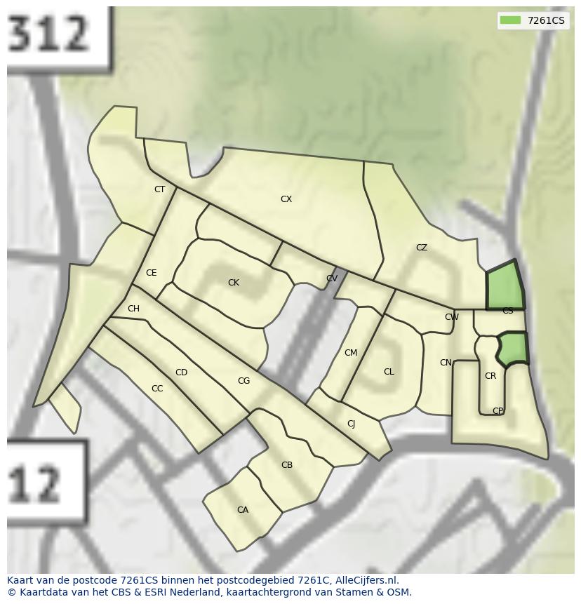 Afbeelding van het postcodegebied 7261 CS op de kaart.