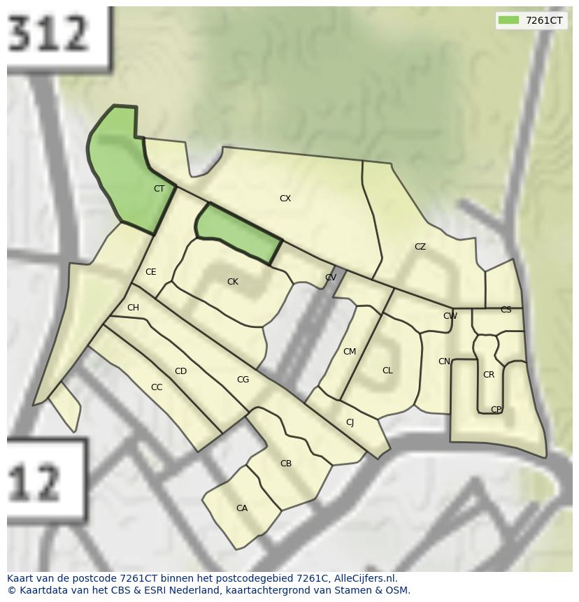 Afbeelding van het postcodegebied 7261 CT op de kaart.