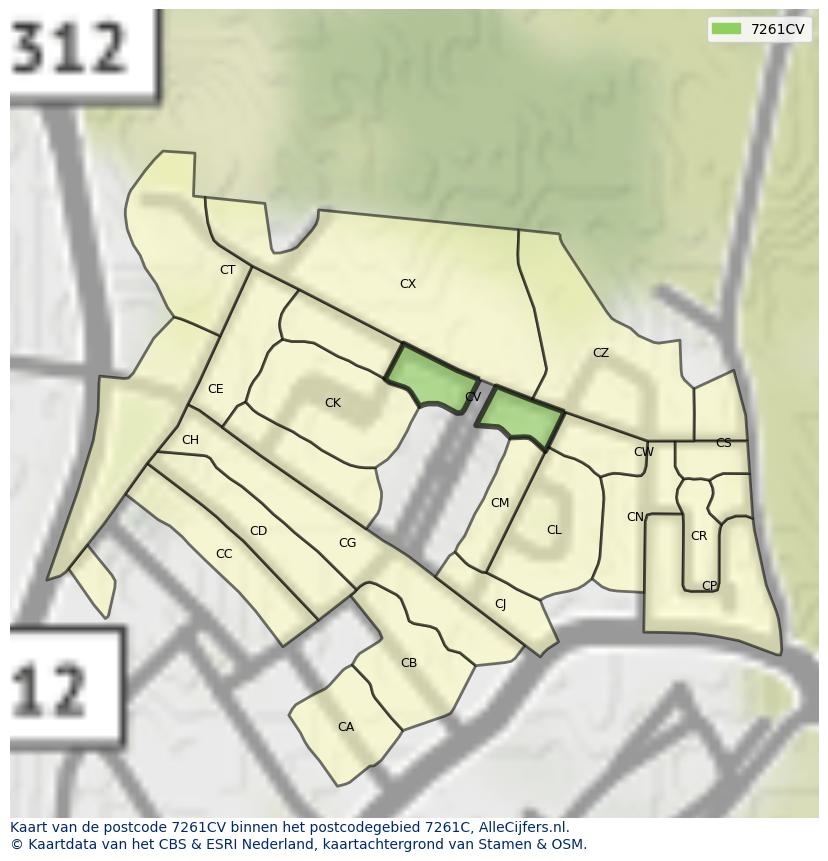 Afbeelding van het postcodegebied 7261 CV op de kaart.