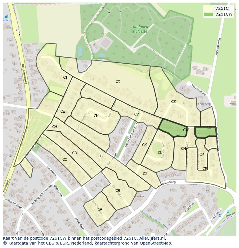 Afbeelding van het postcodegebied 7261 CW op de kaart.