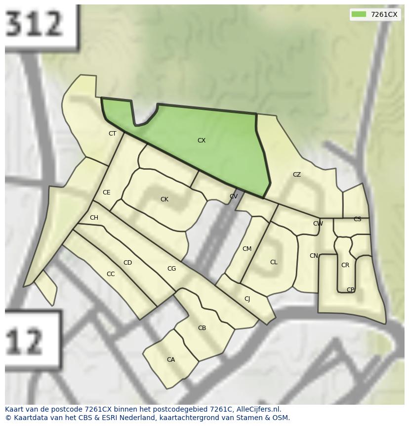 Afbeelding van het postcodegebied 7261 CX op de kaart.