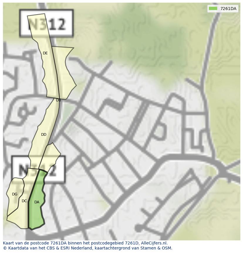 Afbeelding van het postcodegebied 7261 DA op de kaart.
