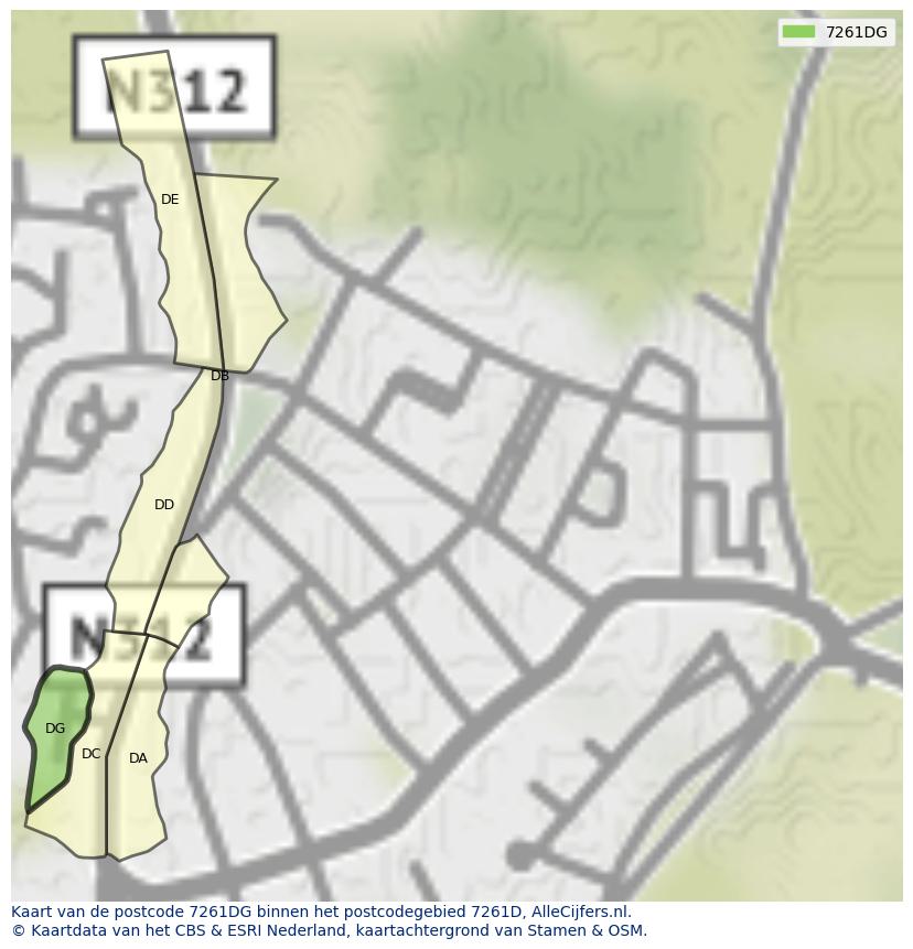 Afbeelding van het postcodegebied 7261 DG op de kaart.