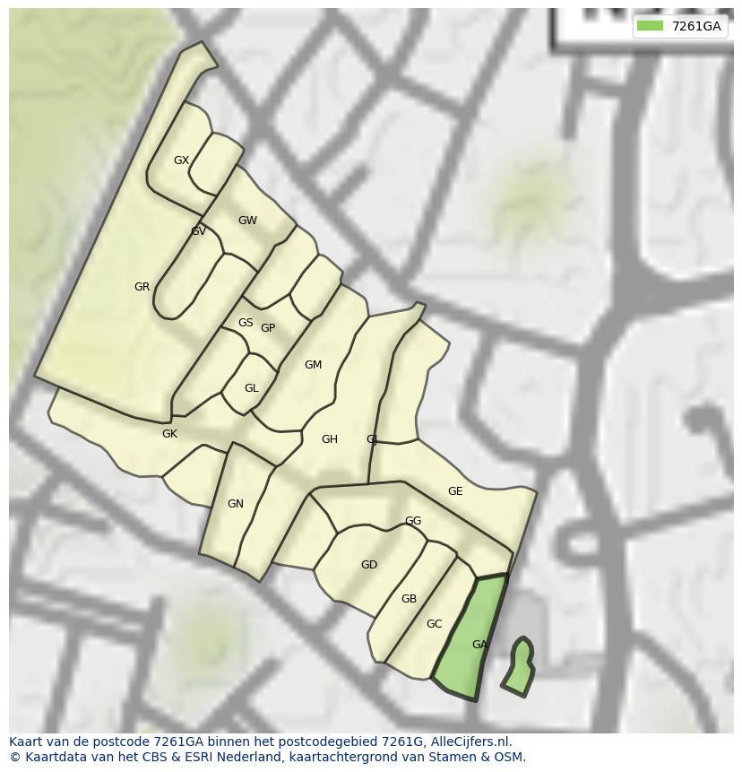 Afbeelding van het postcodegebied 7261 GA op de kaart.