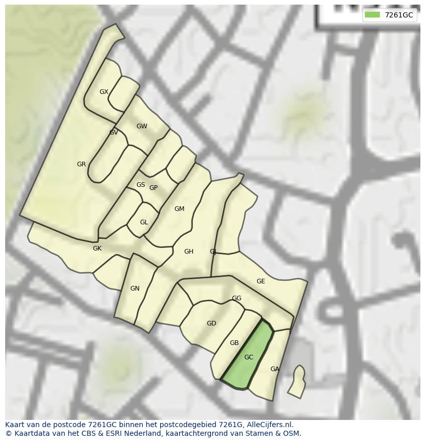 Afbeelding van het postcodegebied 7261 GC op de kaart.