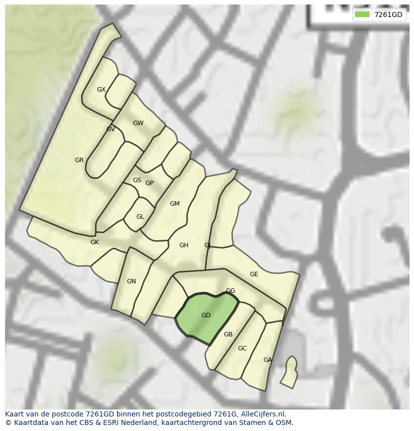 Afbeelding van het postcodegebied 7261 GD op de kaart.