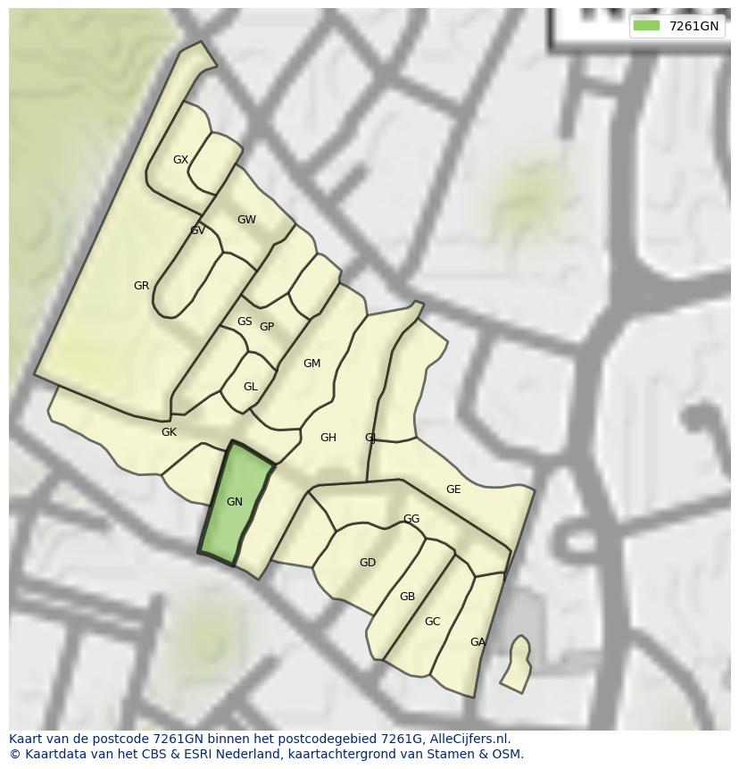 Afbeelding van het postcodegebied 7261 GN op de kaart.