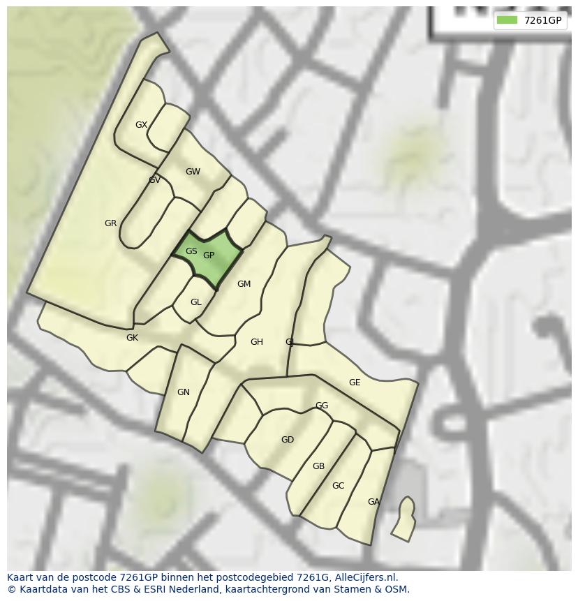 Afbeelding van het postcodegebied 7261 GP op de kaart.