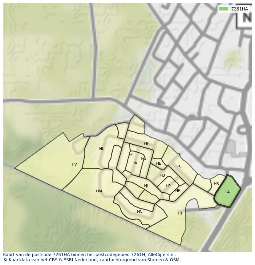 Afbeelding van het postcodegebied 7261 HA op de kaart.