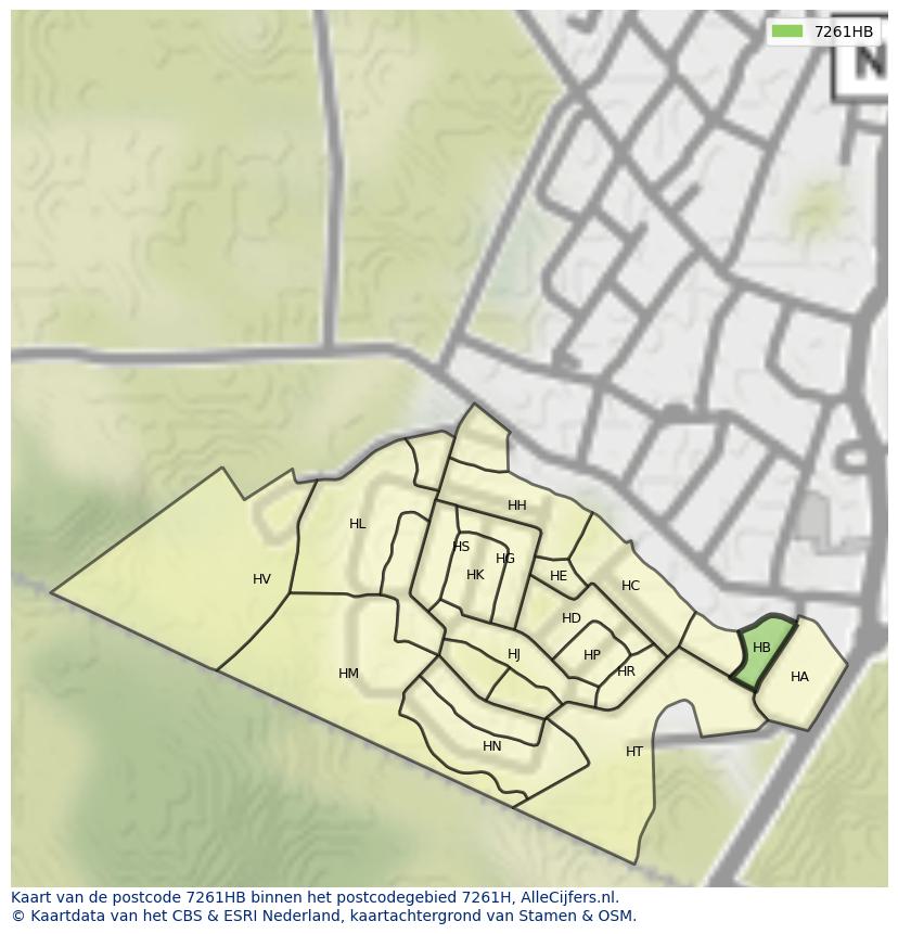 Afbeelding van het postcodegebied 7261 HB op de kaart.