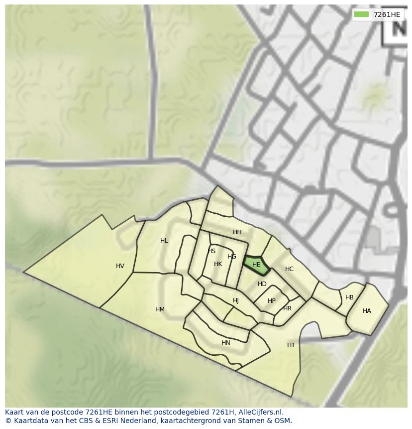 Afbeelding van het postcodegebied 7261 HE op de kaart.